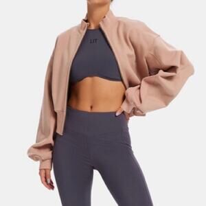 LIT Activewear Beyond Bomber Jacket Cropped Dusty Rose Size M Zip Front EUC